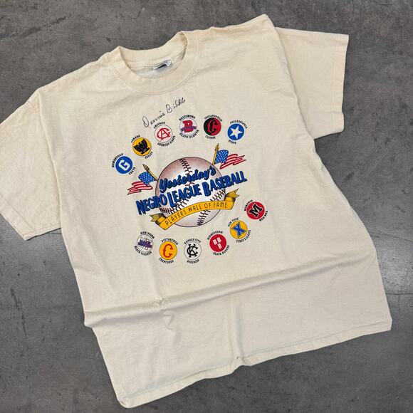 Vintage Y2k Negroe League Mlb Baseball Signed Graphic Tee XL Dennis Biddle - Picture 1 of 6